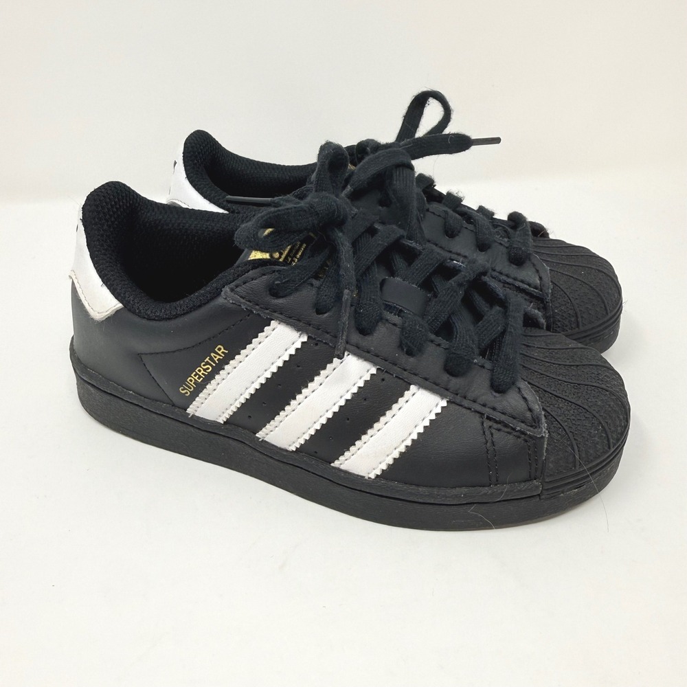 Adidas Superstar Kids Size 11K Sneakers Black White Gold EF5394